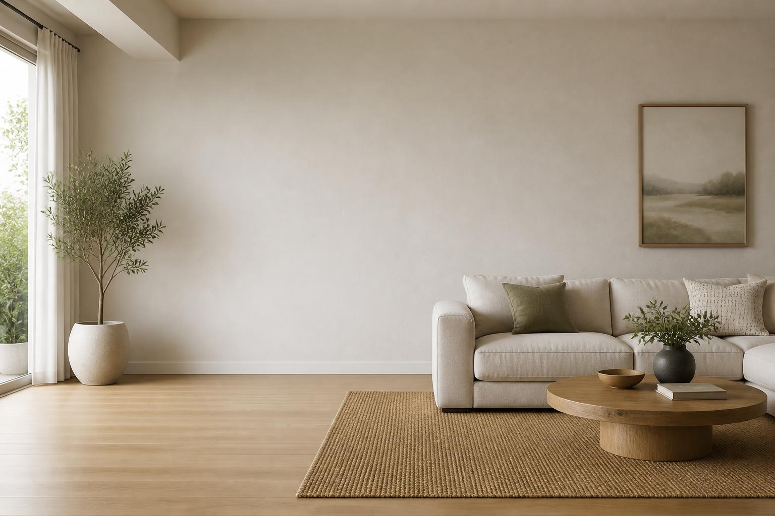 Serene finished interior with open space for website text.